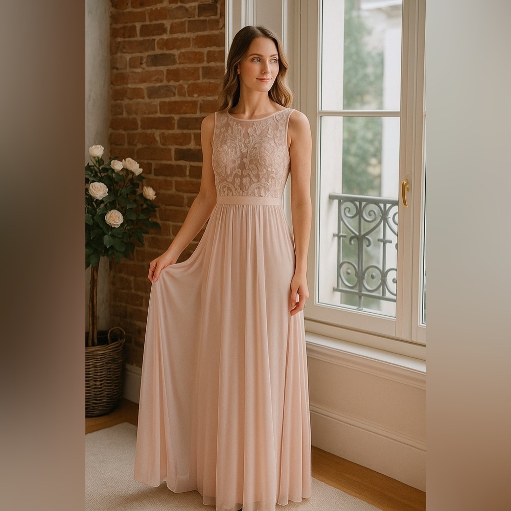 Adrianna Papell Sequin Embellished Gown Dress in soft blush size 4
